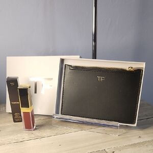 Tom Ford Black Leather Pouch with Lux Matte Lip Bundle